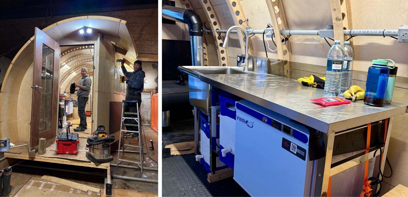 Community members building mobile research station